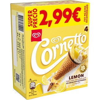 Conos de helado de limón 4 unidades estuche 360 ml - Cornetto