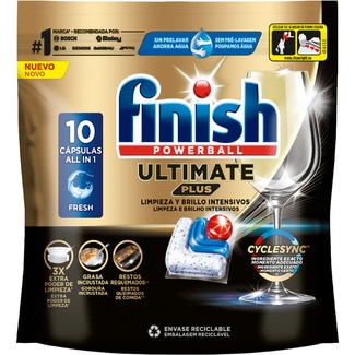 FINISH detergente lavavajillas Powerball Ultimate Plus Fresh All in 1 Tasche 10 Kapseln