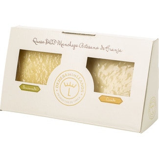 DEHESA LLANOS queso curado DOP manchego artesano cuña 250 g + queso semicurado DOP Manchego cuña 250 g Karton degustación