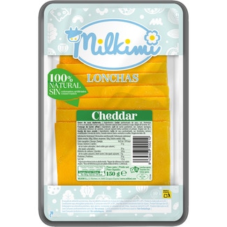MILKIMI queso cheddar elaborado con leche de vaca en lonchas envase 150 g
