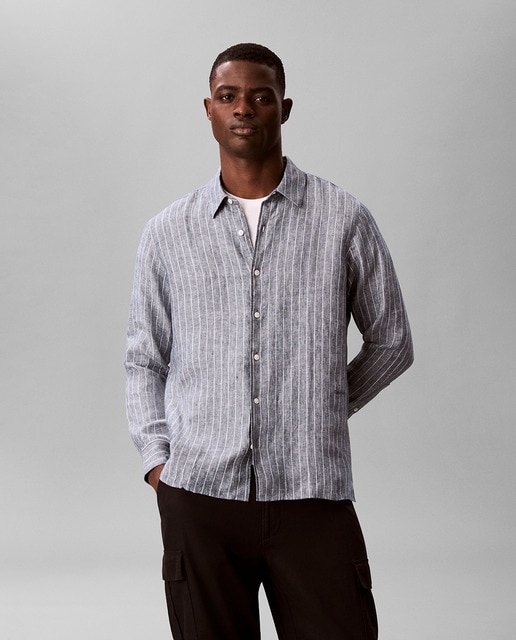 Calvin Klein - Camisa de lino Hombre con rayas.