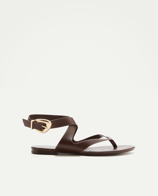 Green Coast - Sandalia mujer plana tiras marrones.
