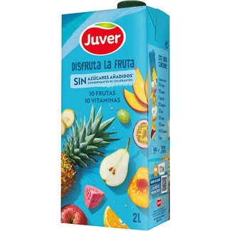 JUVER DISFRUTA bebida de zumo de 10 frutas 10 vitaminas a partir de concentrado sin azúcares añadidos brik 2 l