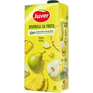 JUVER DISFRUTA bebida de zumo de pera y piña a partir de concentrado sin azúcares añadidos brik 2 l