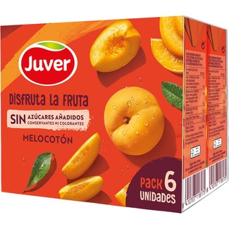 JUVER DISFRUTA bebida de zumo de melocotón a partir de concentrado sin azúcares añadidos pack 6 briks 200 ml