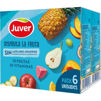 JUVER DISFRUTA bebida de zumo de 10 frutas 10 vitaminas a partir de concentrado sin azúcar añadido pack 6 briks 200 ml