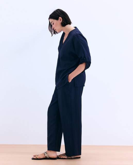 Couchel - Pantalón fluido de mujer con efecto arrugado.