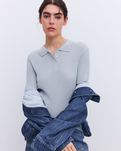Tintoretto - Jersey de mujer cuello polo manga corta.