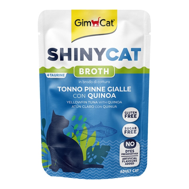 GimCat - Snack para gatos adultos Shiny Cat atún en caldo y quinoa Gym Cat 70 g.