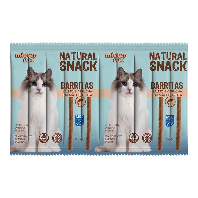 Mister Cat - Snack para gatos Mister Cat salmón y trucha 10 x 5 g