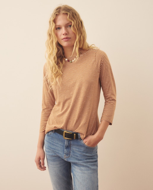 Southern Cotton - Camiseta de mujer de manga larga y rayas.