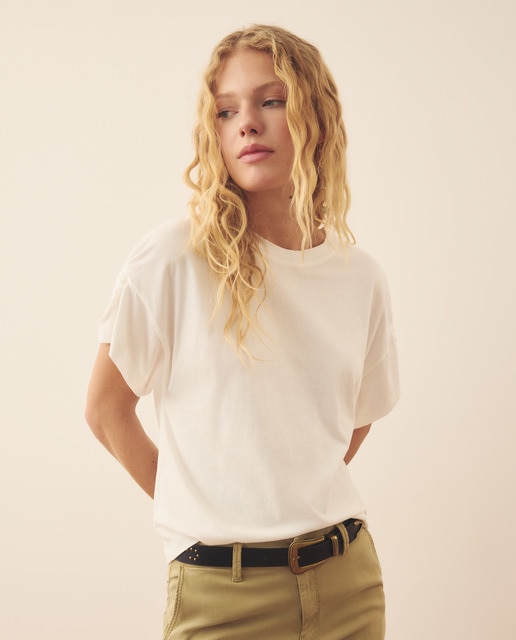 Southern Cotton - Camiseta de mujer con nudo y botones.