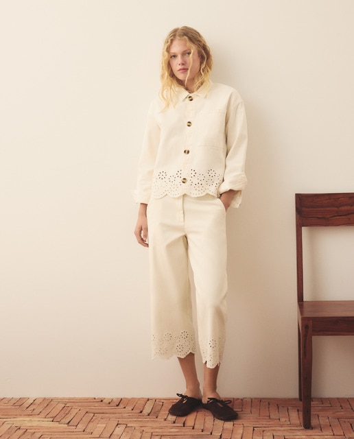 Southern Cotton - Pantalón bordado troquelado de mujer.