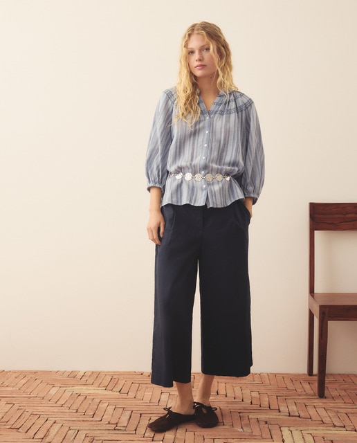 Southern Cotton - Pantalón ancho de mujer popelín.