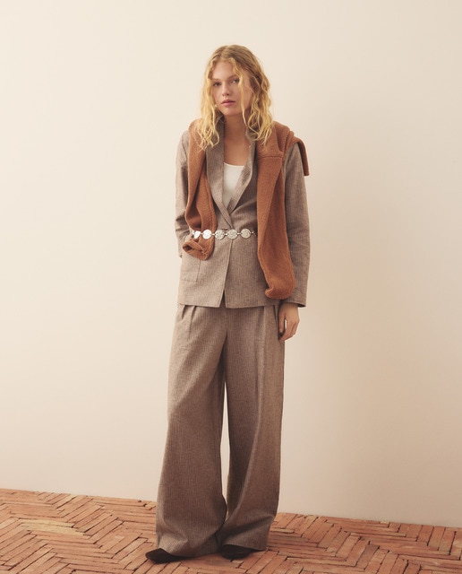 Southern Cotton - Pantalón de mujer de lino con estampado de rayas.