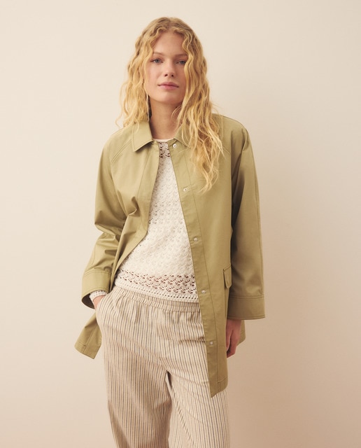 Southern Cotton - Parka lluvia larga lisa de mujer.