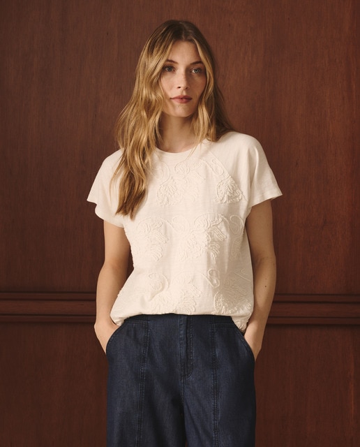 Lloyd's - Camiseta de mujer de manga corta con bordado de cordón.