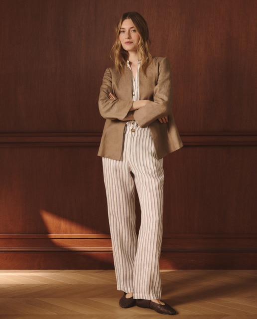 Lloyd's - Pantalón rayas de mujer en lino.
