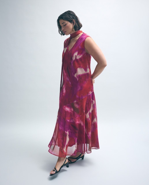 Couchel - Vestido halter de gasa sin mangas y estampado abstracto.