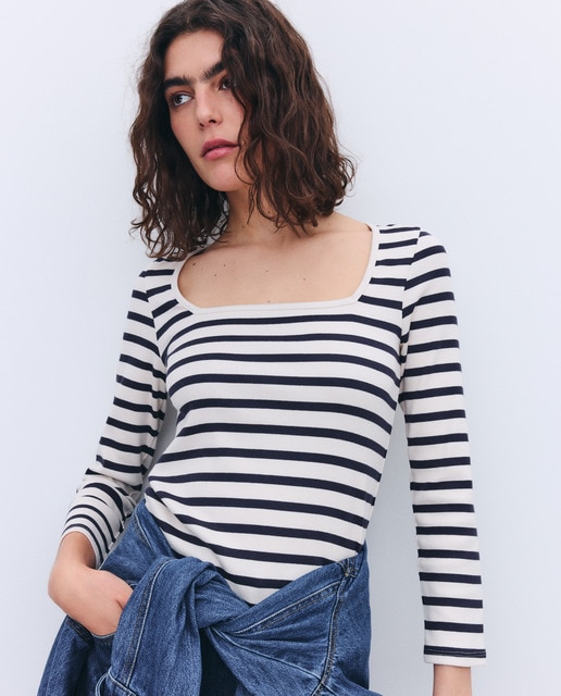Tintoretto - Camiseta de mujer manga larga rayas.
