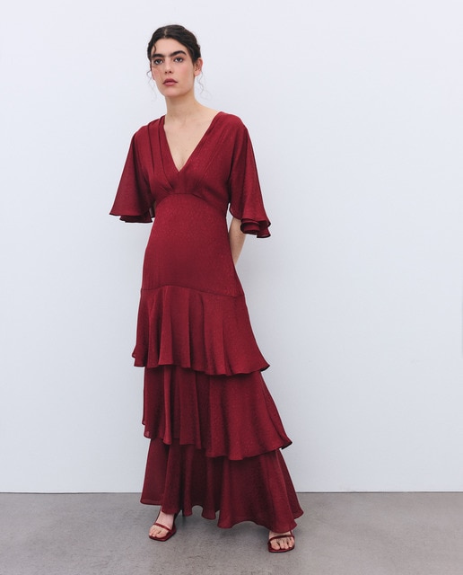 Tintoretto - Vestido manga corta volantes jacquard de mujer.