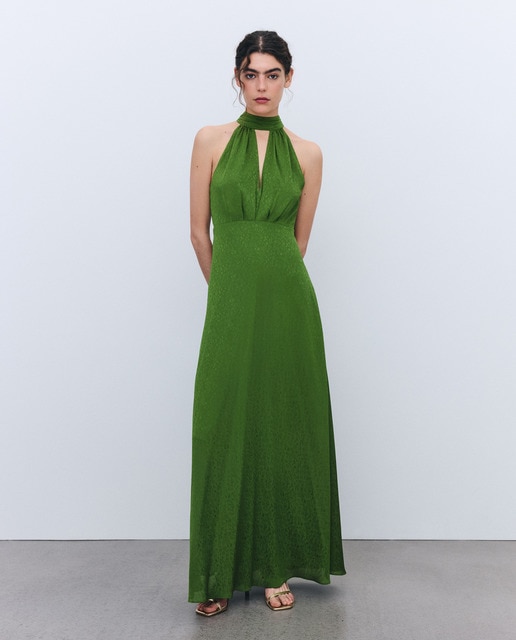 Tintoretto - Vestido cuello halter jacquard de mujer.