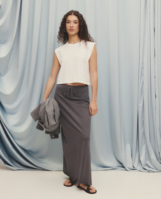 Green Coast - Falda larga punto circular de mujer.