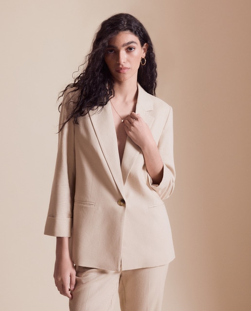 Easy Wear - Blazer de mujer lino puño con vuelta.