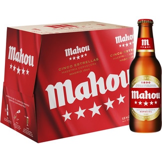 MAHOU 5 ESTRELLAS cerveza rubia especial pack 12 botellas 25 cl