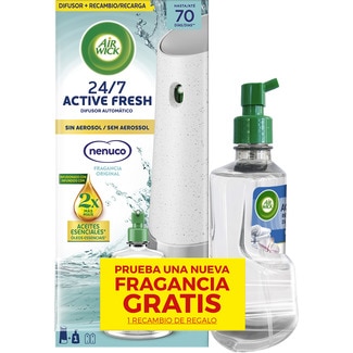 AIR WICK ambientador difusor automático Active Fresh Nenuco 24/7 sin aerosol aparato + recambio + 1 recambio de regalo