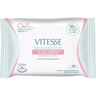 VITESSE toallitas desmaquillantes Dermosensitive para piel muy sensible e intolerante bolsa 25 unidades reequilibra y calma