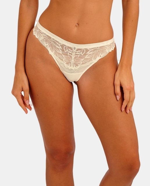 Wacoal - Tanga Brasileña Encaje Floral Plano y Tul detrás.
