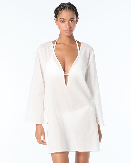 Michael Kors - Kaftan liso en voile dealgodon 100% con broche mk.