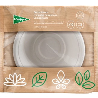 EL CORTE INGLES weiße, kompostierbare Schalen mit Zellstoff extra fest 350 cc Paket 10 Einheiten