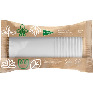 EL CORTE INGLES weiße, kompostierbare Pappbecher 210 cc Paket 10 Einheiten