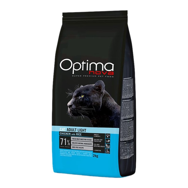 Optima Nova – Pienso para gatos adultos Optima Nova Light pollo y arroz. 2 Kg