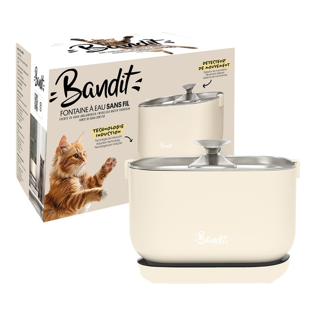Bandit - Fuente de agua eléctrica inalámbrica para gatos y perros pequeños Bandit