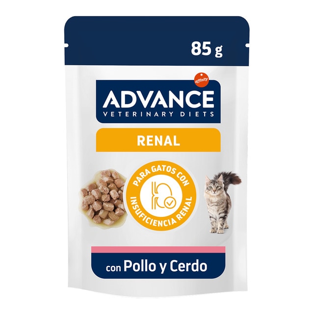 Advance Veterinary Diets – Comida húmeda para gatos adultos Advance Renal Dietas Veterinarias pollo y cerdo 85 g.