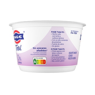 Total yogur griego natural desnatado 0% m.g. sin azúcares añadidos envase 450 g - Fage