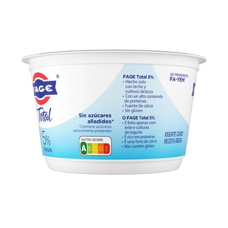 Total yogur griego natural colado 5% m.g. sin azúcares añadidos envase 450 g - Fage