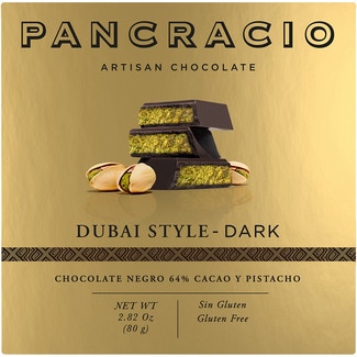 PANCRACIO chocolate negro 64% con pistacho estilo Dubai sin gluten tablet 80 g