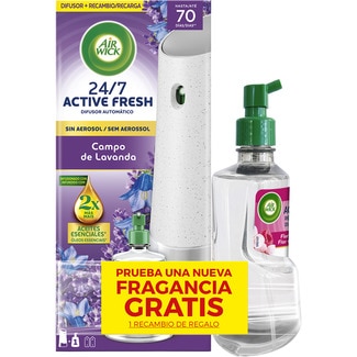 AIR WICK ambientador difusor automático Active Fresh Campo de Lavanda sin aerosol aparato + recambio + 1 recambio de regalo