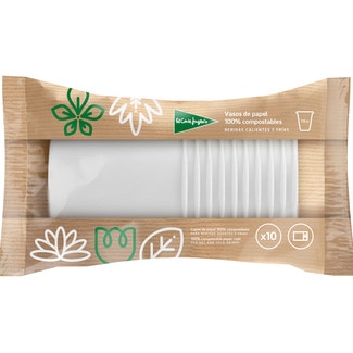 EL CORTE INGLES weiße, kompostierbare Pappbecher 115 cc Paket 10 Einheiten