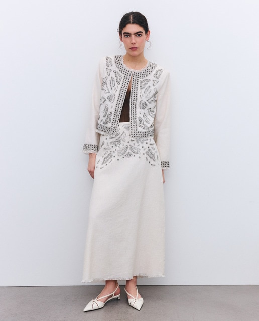 Tintoretto - Falda midi con bordados de lentejuelas.