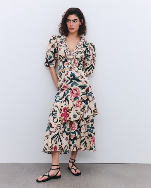 Tintoretto - Falda midi estampada con volantes.