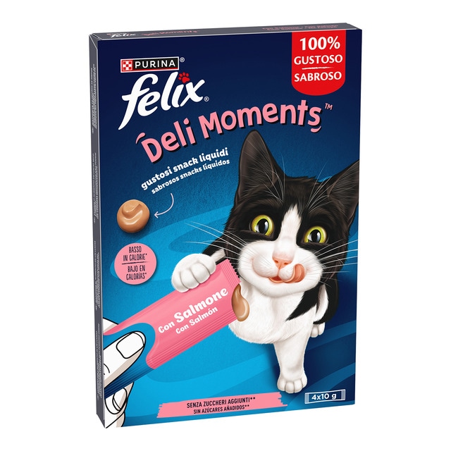 Felix - Snack líquido para gatos adultos y sénior Felix Delimoments salmón 4 x 10 g