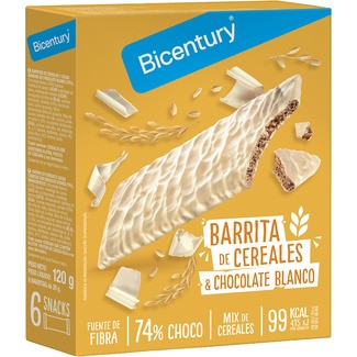 BICENTURY barritas de cereales y chocolate blanco 6 unidades estuche 120 g