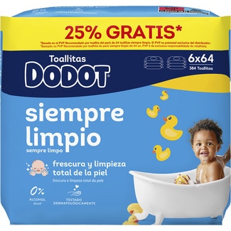 DODOT toallitas húmedas infantiles pack 6 x 64 unidades envase 384 unidades