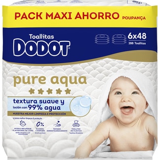 DODOT Babypflegetücher Aqua Pure mit Baumwolle 2er-Pack Pakete 144 Einheiten 0% Parfüm, Alkohol und Plastik