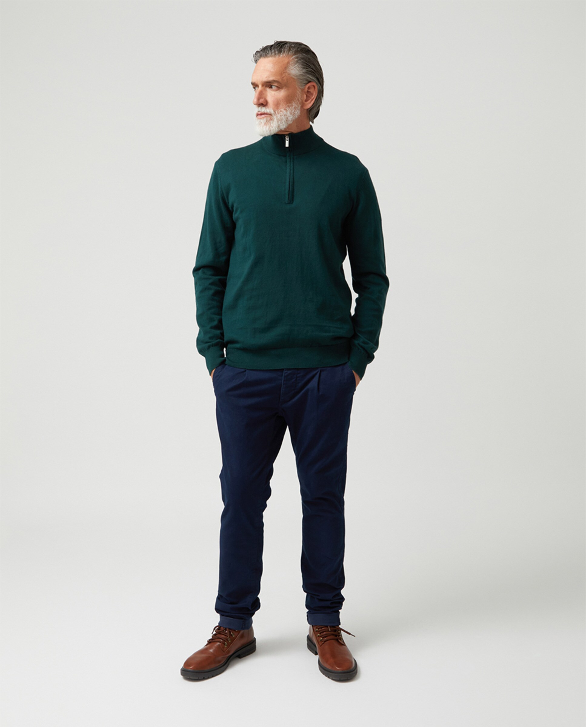 Camisola de Malha Fina com Fecho de Correr Verde-escuro-5